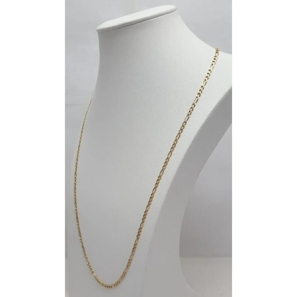 14K Two Tone Multi Color Gold Diamond Cut Figaro Link Chain Necklace 25.25